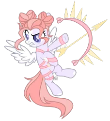 Size: 3168x3496 | Tagged: safe, artist:witchs_circle, derpibooru import, oc, oc:heartsworn defender, unofficial characters only, pegasus, pony, arrow, bow (weapon), cupid, female, flying, gritted teeth, image, mare, markings, png, simple background, solo, transparent background, wristband