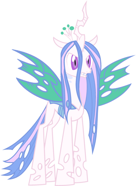 Size: 1823x2499 | Tagged: safe, derpibooru import, edit, vector edit, princess celestia, queen chrysalis, changeling, changeling queen, ponyar fusion, female, fusion, image, palette swap, png, recolor, simple background, solo, transparent background, vector