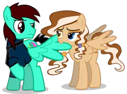 Size: 1548x1148 | Tagged: safe, artist:raindashesp, derpibooru import, oc, oc:ryan cooper, oc:sandy sun, unofficial characters only, confused, grooming, image, png, preening, simple background, transparent background, wings