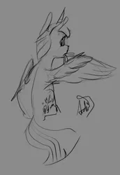 Size: 2062x3000 | Tagged: safe, artist:archonix, derpibooru import, twilight sparkle, alicorn, pony, derpibooru exclusive, facing away, grayscale, grooming, image, monochrome, png, preening, simple background, sketch, solo, wings