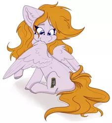 Size: 3426x3768 | Tagged: safe, artist:tizhonolulu, derpibooru import, oc, oc:cookie byte, unofficial characters only, pegasus, pony, blushing, female, grooming, image, mare, png, preening, simple background, solo, white background, wings