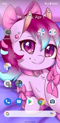 Size: 1440x2960 | Tagged: safe, artist:fearingfun, artist:hexstream, oc, oc:ribbons, unofficial characters only, earth pony, pony, bow, collar, colt, cute, femboy, foalcon, hair accessory, hair bow, heart, horsecock, image, looking at you, male, medial ring, mobile, nudity, on back, penis, piercing, pillow, png, ribbon, solo, solo male, underage