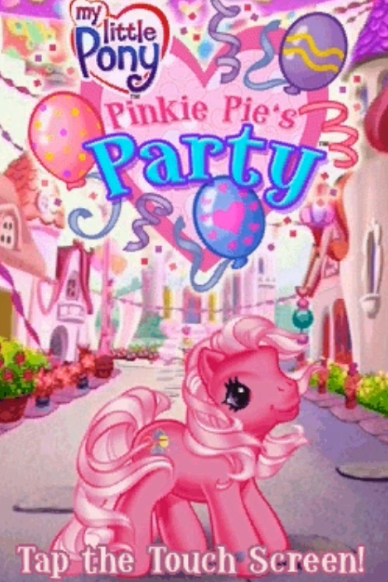 Size: 388x582 | Tagged: safe, derpibooru import, pinkie pie, pinkie pie (g3), earth pony, pony, balloon, g3, game, heart, image, my little pony logo, nintendo ds, party, pinkie pie's party, png, title screen
