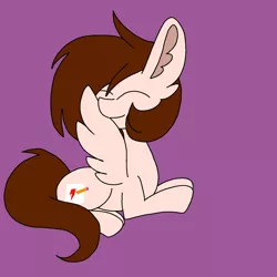 Size: 1378x1378 | Tagged: safe, artist:circuspaparazzi5678, derpibooru import, oc, oc:breanna, pegasus, pony, cute, grooming, image, png, preening, purple background, simple background, smiling, solo