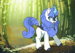 Size: 3507x2481 | Tagged: safe, artist:arctic-fox, derpibooru import, oc, oc:snow pup, unofficial characters only, kirin, bamboo, cloven hooves, collar, female, image, jpeg, kirin oc, pet tag, solo