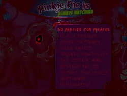 Size: 1426x1080 | Tagged: grimdark, derpibooru import, pinkie pie, earth pony, pony, blood, crying, evil, evil pinkie pie, fake, g3, game, image, looking at you, pinkie pie's party parade, piracy, png, smiling, tears of blood, zalgo, zalgo pie