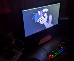 Size: 2627x2160 | Tagged: safe, twilight sparkle, alicorn, cables, computer, computer mouse, computer screen, desk, desktop, image, jpeg, keyboard, microphone, monitor, mousepad, pc, photo, rainbow lights, rgb, setup, wires