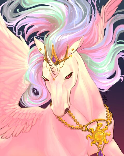 Size: 3277x4096 | Tagged: safe, artist:thornblade, derpibooru import, princess celestia, image, jpeg, princess celestia is a horse