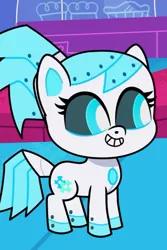 Size: 549x821 | Tagged: safe, derpibooru import, screencap, my little pony: pony life, spoiler:pony life s02e11, cropped, image, jpeg, mecha pony, natalie, planet of the apps, solo