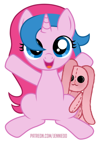 Size: 844x1200 | Tagged: safe, artist:jennieoo, derpibooru import, oc, oc:star sparkle, pony, rabbit, unicorn, animal, female, filly, foal, happy, hug, hugs needed, image, plushie, png, simple background, smiling, solo, toy, transparent background, vector