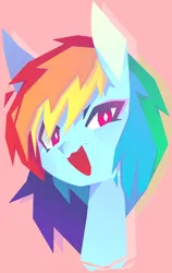 Size: 389x617 | Tagged: safe, artist:aesterlite, derpibooru import, rainbow dash, semi-anthro, ambiguous facial structure, bust, female, image, looking at you, open mouth, png, portrait, red background, simple background, solo