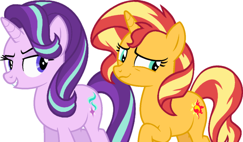 Size: 1247x731 | Tagged: safe, artist:sirrainium, derpibooru import, starlight glimmer, sunset shimmer, pony, unicorn, base used, female, image, lesbian, mare, png, shimmerglimmer, shipping, simple background, transparent background, vector