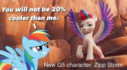 Size: 1080x601 | Tagged: safe, artist:luigigamer25, derpibooru import, edit, edited screencap, screencap, rainbow dash, zipp storm, pegasus, pony, 20% cooler, angry, female, g4 purist, g5, image, jpeg, luigigamer25 needs to stop, mare, op can't let go, op is a duck