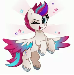 Size: 4035x4096 | Tagged: safe, artist:kittyrosie, derpibooru import, zipp storm, pegasus, pony, blushing, g5, image, jpeg, one eye closed, open mouth, simple background, white background