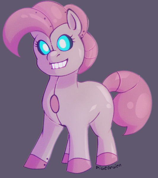 Size: 681x766 | Tagged: safe, artist:pigeorgien, derpibooru import, pinkie pie, earth pony, pony, robot, robot pony, my little pony: pony life, spoiler:pony life, spoiler:pony life s02e11, adoracreepy, creepy, cute, female, image, mare, mecha pony, planet of the apps, png, roboticization, smiling, solo