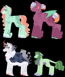 Size: 1079x1293 | Tagged: safe, artist:adoptimals-fim, derpibooru import, oc, unofficial characters only, dracony, dragon, earth pony, hybrid, pegasus, pony, unicorn, black background, chest fluff, cloak, clothes, feathered fetlocks, image, interspecies offspring, jpeg, magical gay spawn, offspring, parent:big macintosh, parent:double diamond, parent:king sombra, parent:pistachio, parent:princess luna, parent:spike, parent:tree hugger, parent:zephyr breeze, parents:lunamac, parents:sombradiamond, parents:spikestachio, parents:zephyrhugger, simple background, tail feathers, unshorn fetlocks