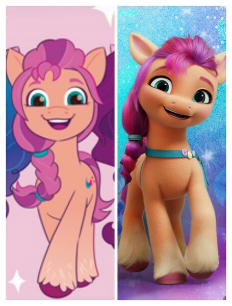 Size: 3106x4096 | Tagged: safe, derpibooru import, sunny starscout, earth pony, g5, 3d, comparison, image, jpeg