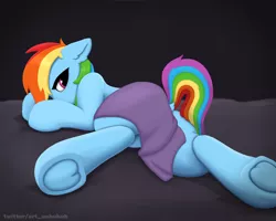 Size: 2500x2000 | Tagged: suggestive, artist:uuhuhuh, derpibooru import, rainbow dash, pony, bed, cute, female, image, looking at you, on bed, png, sexy, solo, spy