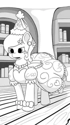 Size: 2304x4096 | Tagged: safe, artist:flutterfigle, derpibooru import, applejack, earth pony, pony, look before you sleep, froufrou glittery lacy outfit, image, jpeg, library
