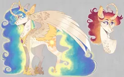 Size: 2793x1746 | Tagged: safe, artist:wanderingpegasus, derpibooru import, princess celestia, alicorn, pony, alternate hairstyle, chest fluff, curved horn, ear freckles, female, freckles, hoof shoes, horn, image, jewelry, leg fluff, mare, markings, png, redesign, regalia, solo