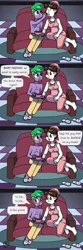 Size: 900x2699 | Tagged: suggestive, artist:pony4koma, derpibooru import, raven, spike, human, equestria girls, bare chest, barefoot, blushing, clothes, couch, cute, equestria girls-ified, feeding, feet, female, human spike, humanized, image, implied suckling, jpeg, makeup, male, older, older spike, pajamas, ravenbetes, ravenspike, secretary, shipping, slippers, smiling, spikabetes, straight