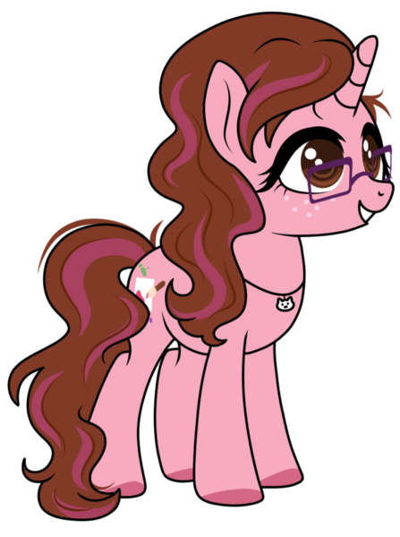 Size: 771x1036 | Tagged: safe, artist:kb-gamerartist, derpibooru import, oc, oc:opacity, unofficial characters only, pony, unicorn, derpibooru community collaboration, 2021 community collab, derpibooru exclusive, female, freckles, glasses, grin, image, jewelry, mare, necklace, png, simple background, smiling, solo, transparent background