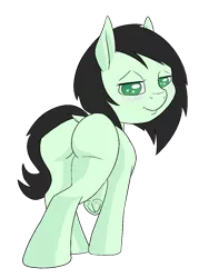 Size: 895x1253 | Tagged: suggestive, artist:happy harvey, derpibooru import, edit, oc, oc:anonfilly, earth pony, pony, blushing, butt, colored pupils, dock, drawn on phone, female, filly, frog (hoof), image, lidded eyes, looking at you, looking back, looking back at you, plot, png, raised hoof, raised tail, tail, underhoof