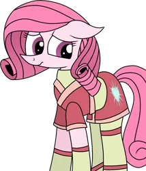 Size: 1238x1445 | Tagged: safe, artist:muhammad yunus, derpibooru import, oc, oc:annisa trihapsari, unofficial characters only, earth pony, pony, aelita schaeffer, base used, clothes, code lyoko, crossover, cute, daaaaaaaaaaaw, earth pony oc, female, floppy ears, image, looking at you, mare, medibang paint, not flurry heart, not rarity, ocbetes, pink body, pink hair, png, sad, simple background, solo, transparent background, vector