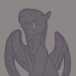 Size: 1600x1600 | Tagged: safe, artist:tenebrisnoctus, derpibooru import, fluttershy, pegasus, pony, female, gray background, grayscale, image, jpeg, looking at you, mare, monochrome, simple background, solo