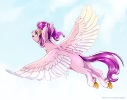 Size: 3332x2625 | Tagged: safe, artist:gaelledragons, derpibooru import, pipp petals, pony, flying, g5, image, png, solo, two toned wings, wings