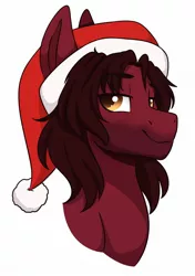 Size: 1238x1760 | Tagged: safe, artist:zahsart, derpibooru import, oc, unofficial characters only, pony, christmas, hat, holiday, image, jpeg, lidded eyes, looking at you, santa hat, smiling, solo