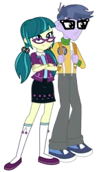 Size: 1242x2208 | Tagged: safe, artist:mixiepie, artist:skyfallerart, derpibooru import, edit, juniper montage, microchips, equestria girls, movie magic, spoiler:eqg specials, backpack, clothes, crack shipping, crossed arms, female, glasses, image, kneesocks, male, microjuniper, pigtails, png, shipping, simple background, skirt, smiling, socks, straight, transparent background, vector