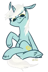 Size: 864x1296 | Tagged: dead source, safe, artist:ponyshot, banned from derpibooru, lyra heartstrings, pony, unicorn, crossed legs, image, png, simple background, sitting, solo, transparent background