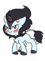 Size: 1536x2048 | Tagged: safe, artist:steelsoul, derpibooru import, oc, oc:blazing blue, kirin, pony, adorable face, angry, blushing, colt, cross-popping veins, cute, dork, image, male, png, scrunchy face, simple background
