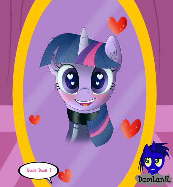 Size: 3840x4154 | Tagged: safe, artist:damlanil, derpibooru import, twilight sparkle, twilight sparkle (alicorn), alicorn, pony, blushing, book, carousel boutique, catsuit, clothes, comic, cute, female, happy, heart, heart eyes, horn, image, latex, latex suit, looking at you, mare, mirror, open mouth, png, rubber, shine, shiny, simple background, smiling, spy, suit, text, that pony sure does love books, twiabetes, vector, wingding eyes, wings