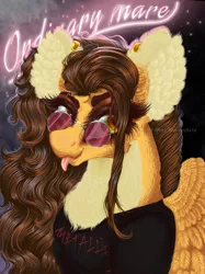 Size: 897x1200 | Tagged: safe, artist:maryhoovesfield, derpibooru import, oc, oc:mary, unofficial characters only, pegasus, pony, :p, bust, chest fluff, clothes, ear fluff, ear piercing, earring, eyelashes, female, image, jewelry, jpeg, mare, pegasus oc, piercing, solo, sunglasses, tongue out, wings