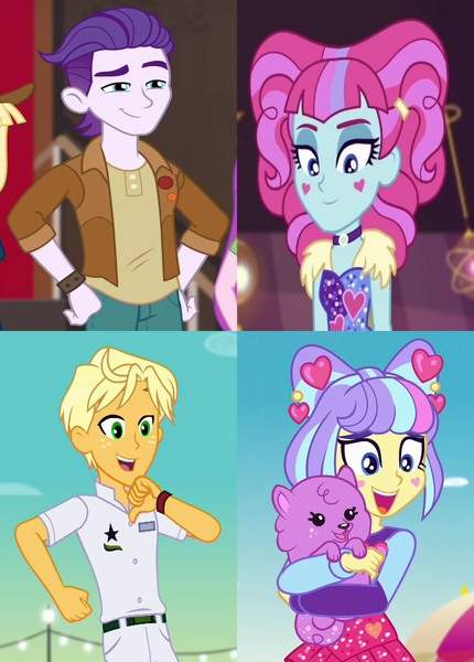Size: 1506x2100 | Tagged: safe, derpibooru import, edit, screencap, dirk thistleweed, kiwi lollipop, princess thunder guts, ragamuffin (equestria girls), supernova zap, dog, equestria girls, equestria girls series, how to backstage, lost and pound, spring breakdown, spoiler:choose your own ending (season 2), spoiler:eqg series (season 2), clothes, comparison, crack shipping, cropped, cute, female, freckles, happy, heart, hug, image, k-lo, lost and pound: rarity, lost and pound: spike, male, png, postcrush, puppy, raganova, shipping, shipping domino, smiling, solo focus, straight, su-z, su-z-betes, thistlepop