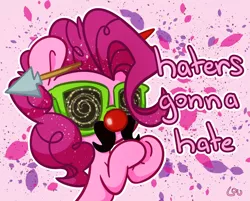 Size: 1648x1328 | Tagged: safe, artist:lou, derpibooru import, pinkie pie, clothes, costume, haters gonna hate, image, meme, png