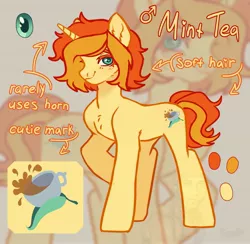 Size: 2209x2160 | Tagged: safe, artist:konejo, derpibooru import, oc, oc:mint tea, unofficial characters only, pony, unicorn, image, jpeg, reference sheet, solo