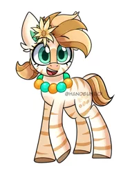 Size: 1119x1468 | Tagged: safe, artist:handgunboi, derpibooru import, oc, oc:bombay colada, zebra, commission, female, flower, flower in hair, image, jewelry, jpeg, mare, necklace, ponytail, simple background, solo, white background, zebra oc