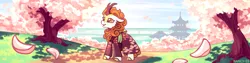 Size: 3000x757 | Tagged: safe, artist:nancy-05, derpibooru import, autumn blaze, kirin, clothes, dress, image, kimono (clothing), png, solo