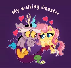 Size: 1706x1621 | Tagged: safe, artist:__squee, derpibooru import, discord, fluttershy, draconequus, pegasus, my little pony: pony life, discoshy, duo, female, heart, image, jpeg, male, shipping, straight