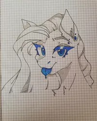 Size: 1080x1350 | Tagged: safe, artist:tessa_key_, derpibooru import, oc, unofficial characters only, earth pony, pony, :p, bust, chest fluff, ear piercing, earth pony oc, eyelashes, female, graph paper, image, jpeg, lineart, mare, piercing, solo, tongue out, traditional art