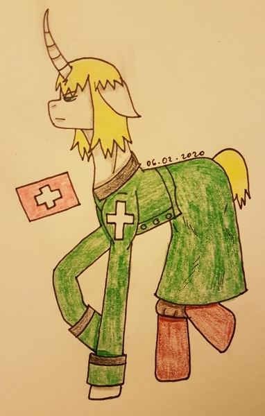 Size: 2231x3508 | Tagged: safe, artist:agdapl, derpibooru import, ponified, pony, unicorn, clothes, hetalia, horn, image, jpeg, raised hoof, signature, switzerland