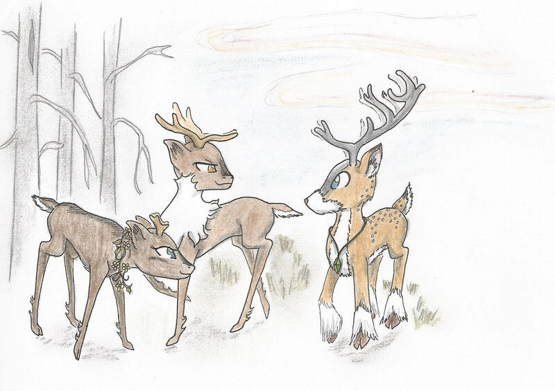 Size: 2112x1489 | Tagged: safe, artist:cindertale, derpibooru import, oc, oc:petra, unofficial characters only, deer, antlers, deer oc, image, jpeg, outdoors, traditional art, tree