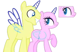 Size: 1120x762 | Tagged: safe, artist:alari1234-bases, derpibooru import, oc, unofficial characters only, alicorn, pony, alicorn oc, bald, base, duo, eyelashes, female, frown, grin, horn, image, male, mare, nervous, png, raised hoof, simple background, smiling, stallion, transparent background, wings