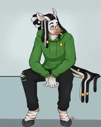 Size: 2400x3000 | Tagged: safe, artist:artistryizzy, derpibooru import, oc, oc:zahk, anthro, zebra, clothes, dreadlocks, glasses, hair jewelry, hoodie, image, male, png, solo