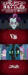 Size: 1024x2730 | Tagged: safe, derpibooru import, edit, edited screencap, screencap, principal abacus cinch, queen chrysalis, a canterlot wedding, equestria girls, friendship games, epic rap battles of history, image, png, versus