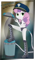 Size: 768x1324 | Tagged: suggestive, artist:ohohokapi, banned from derpibooru, edit, sweetie belle, equestria girls, boots, bra, clothes, female, image, lolicon, panties, png, police, police woman, shoes, solo, underage, underwear, underwear edit, vacuum, vacuum cleaner