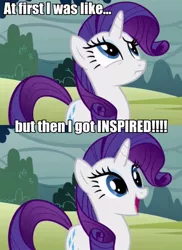 Size: 436x600 | Tagged: safe, edit, edited screencap, screencap, rarity, pony, unicorn, caption, female, image, image macro, jpeg, mare, meme, solo, text